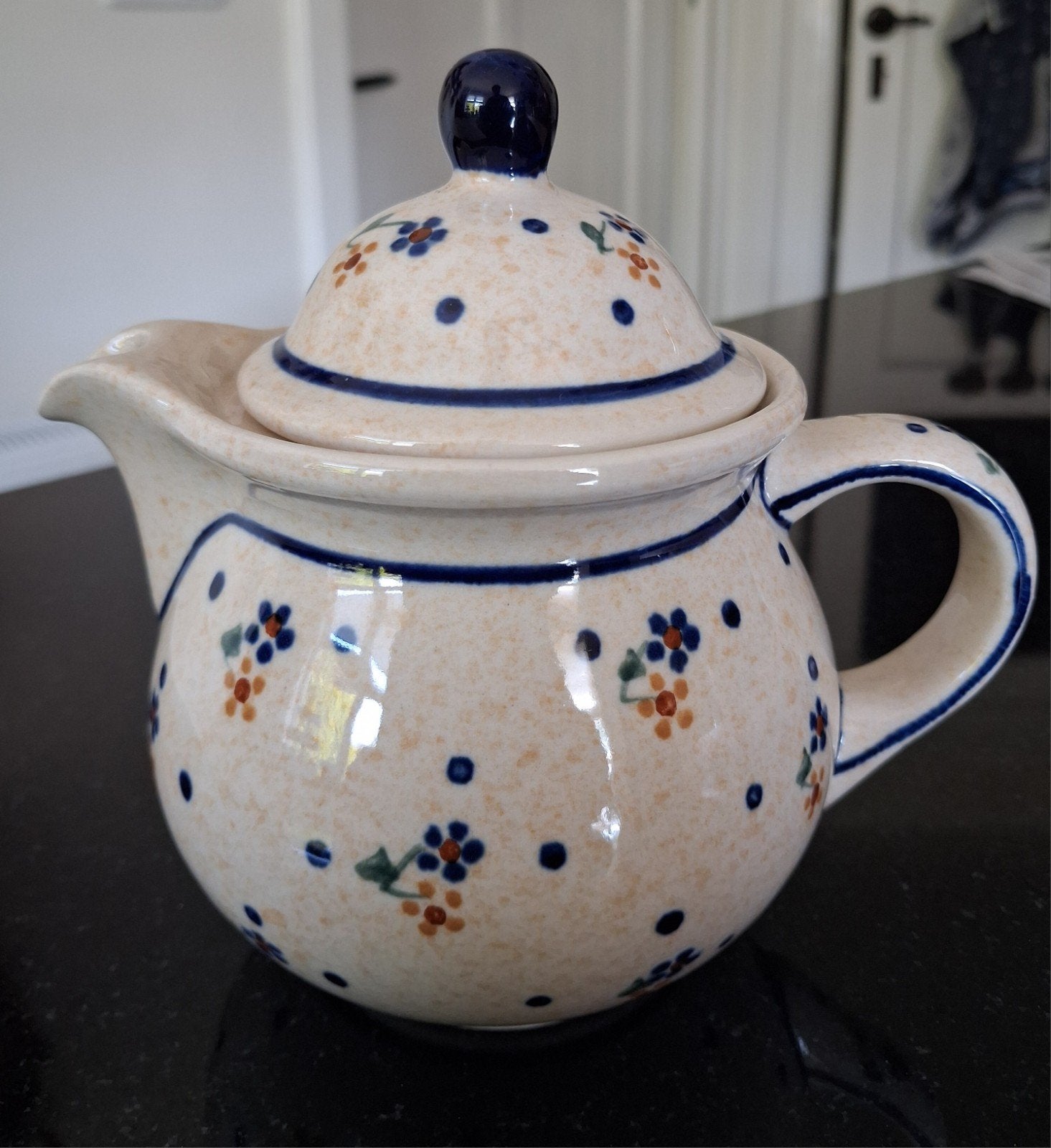 Boleslawiec theepotje decor Blue 7Rose country meadow, Huis en Inrichting, Ophalen, Zo goed als nieuw