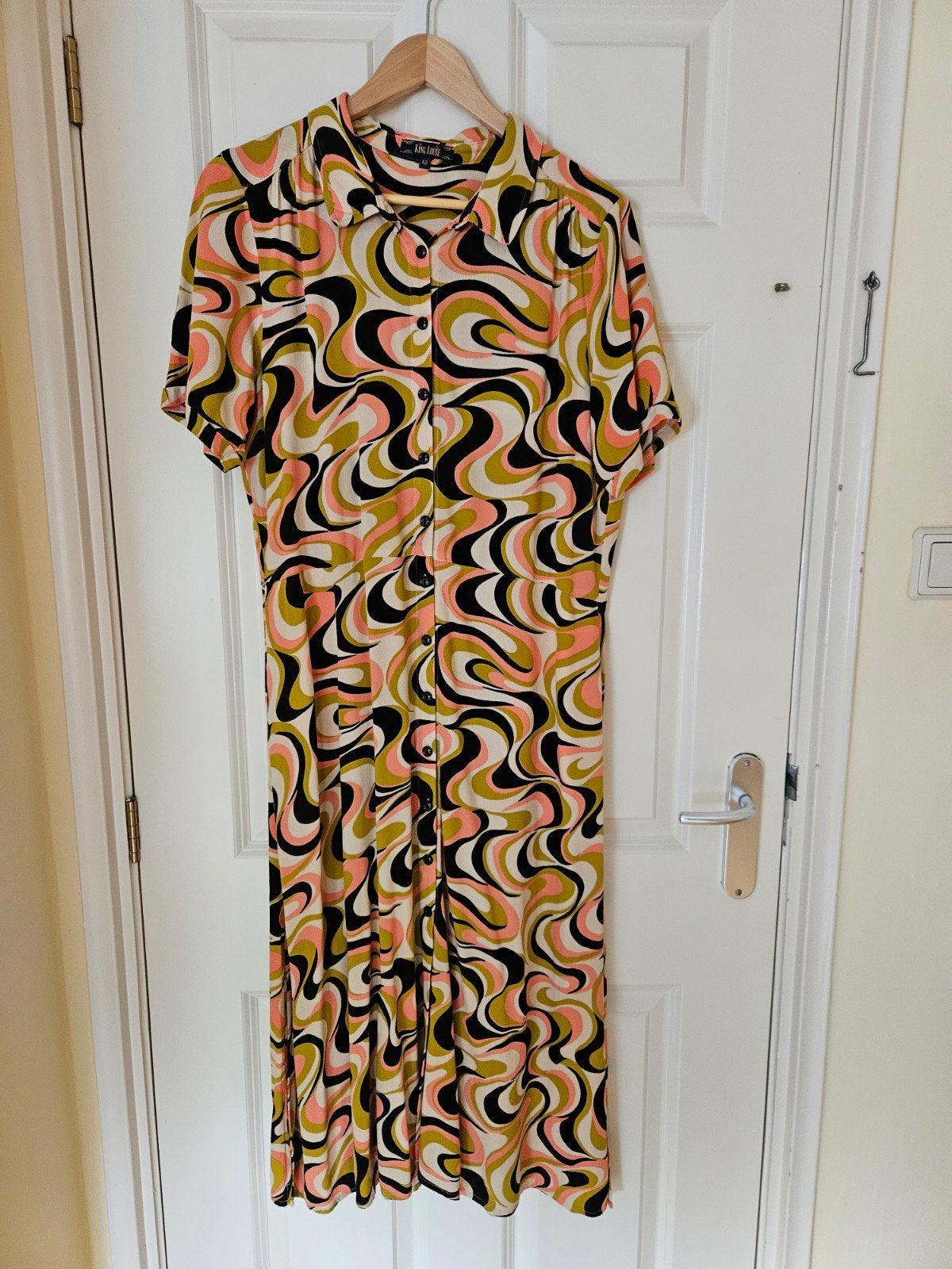 King louie jurk mt 42 ,L korte mouw, blouse model zwart,beig, King louie, Meerkleurig, Maat 42/44 (L), Ophalen of Verzenden