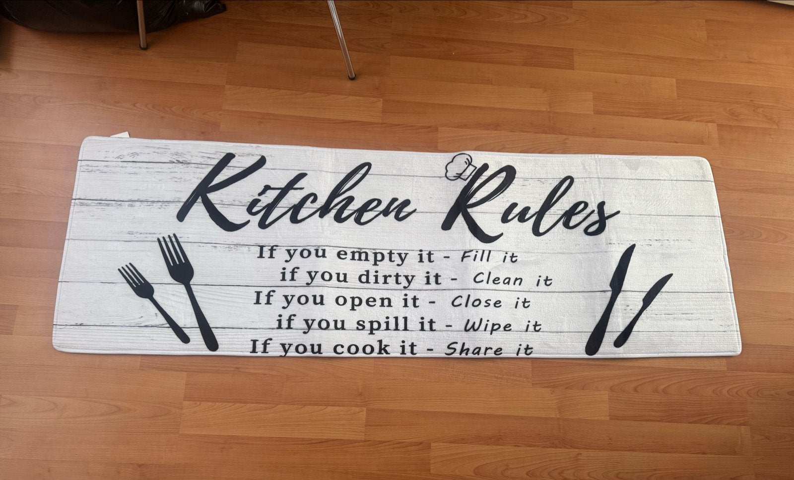 Keukenmat met 'Kitchen Rules' tekst - Antislip en Wasbaar, 100 tot 150 cm, Wit, Nieuw, Rechthoekig
