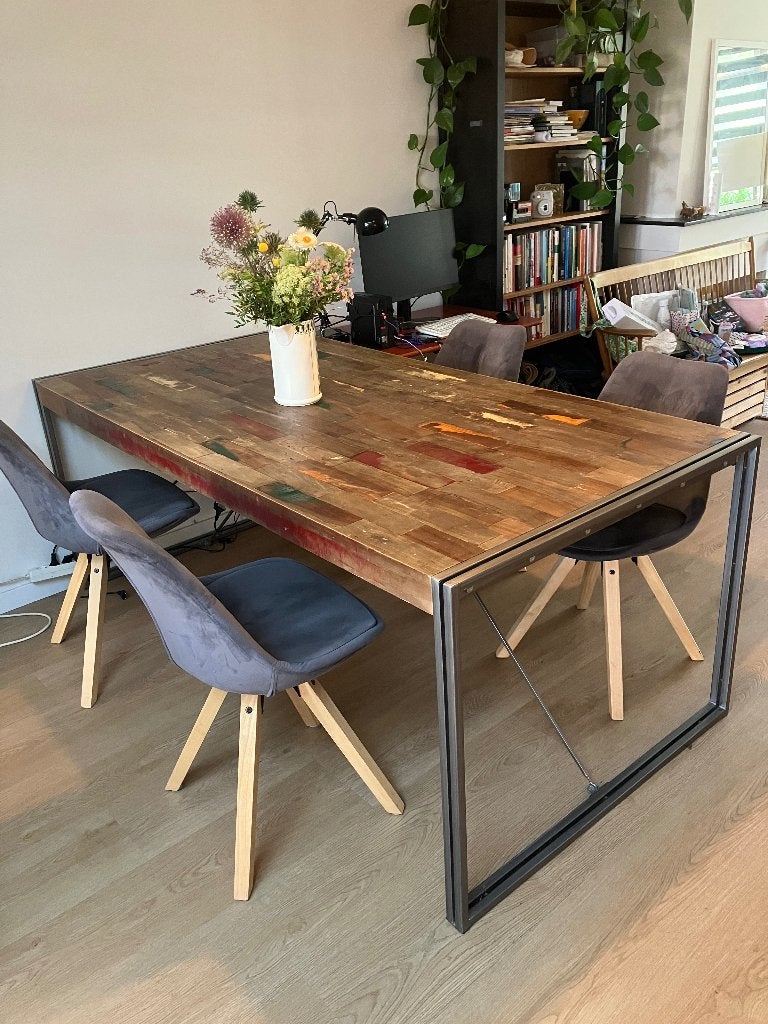 Industriële eetkamertafel massief hout 200x100, Huis en Inrichting, Tafels | Eettafels, Ophalen, Gebruikt, 200 cm of meer, 50 tot 100 cm
