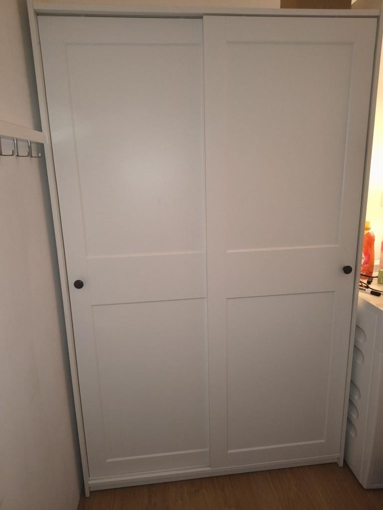 Kledingkast met schuifdeuren (HAUGA) en extra plank, Ophalen, Overige materialen, Met deur(en), 100 tot 150 cm