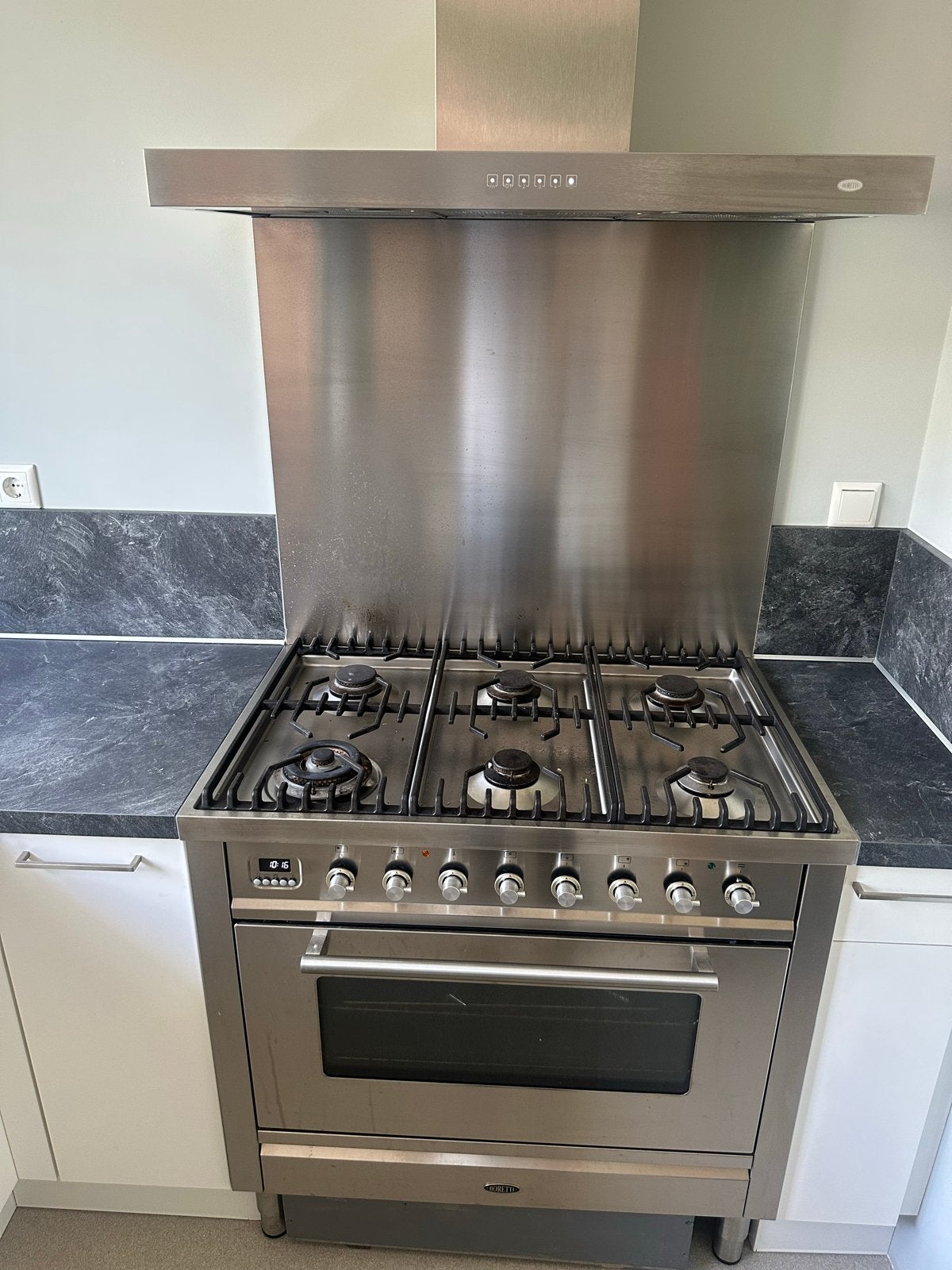 Boretti Fornuis met Oven en Afzuigkap - RVS, Ophalen, Gebruikt, 60 cm of meer, Grill