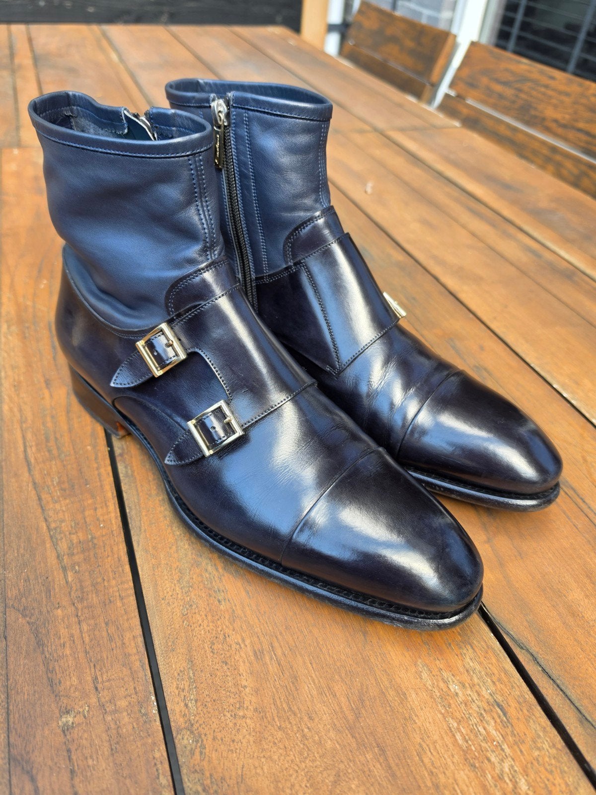 Santoni Carter Goodyear Limited Edition Boots Blauw Maat 43, Blauw, Boots, Ophalen of Verzenden, Zo goed als nieuw