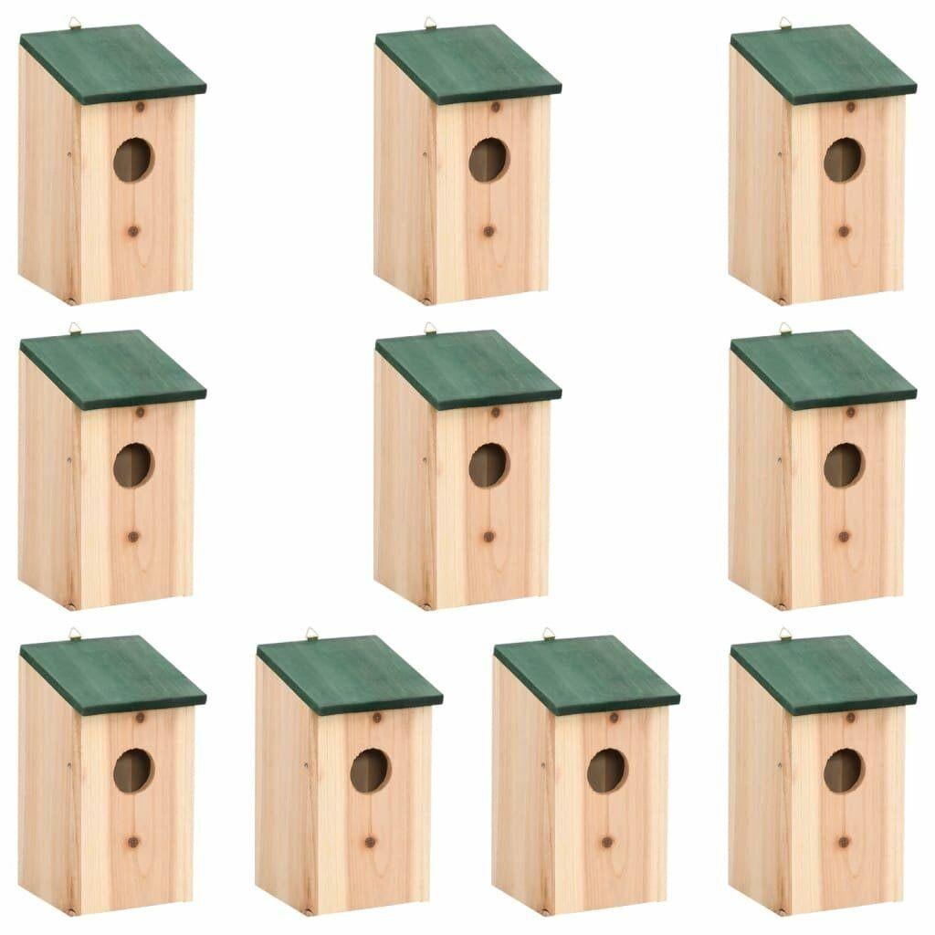 Vogelhuisjes SET 10 Stuks 12X12X22 Cm Massief Vurenhout, Verzenden, Nieuw, Aylvalan 5 Bakkeveen, Meubelen-Online.nl