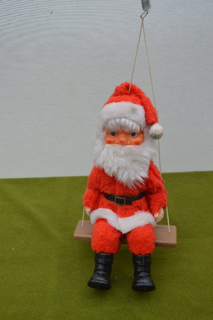 oud winkelmateriaal: vintage kerstman op schommel aan veer, Ophalen of Verzenden, Gebruikt