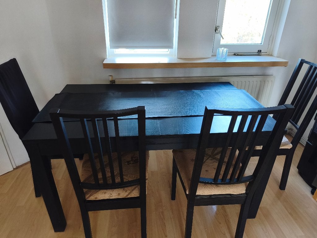 Ikea verlengbare eettafel  +vier stoelen, Ophalen, Gebruikt, 50 tot 100 cm, 50 tot 100 cm