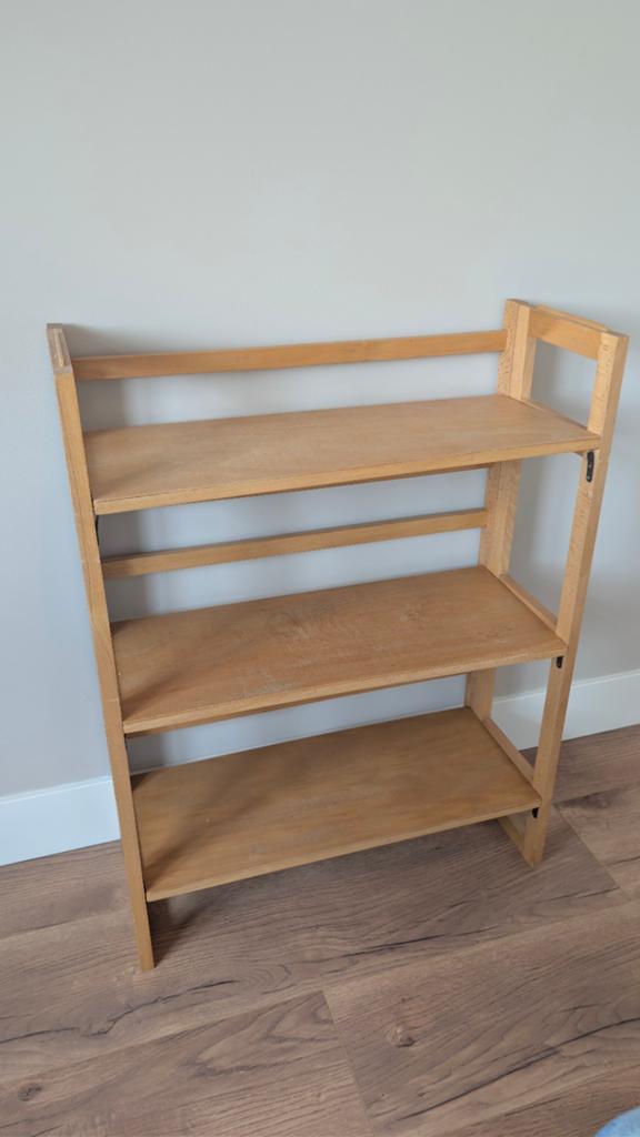 Vintage Scandinavisch inklapbaar boekenkastje / wandrek, Antiek en Kunst, Antiek | Meubels | Kasten, Ophalen