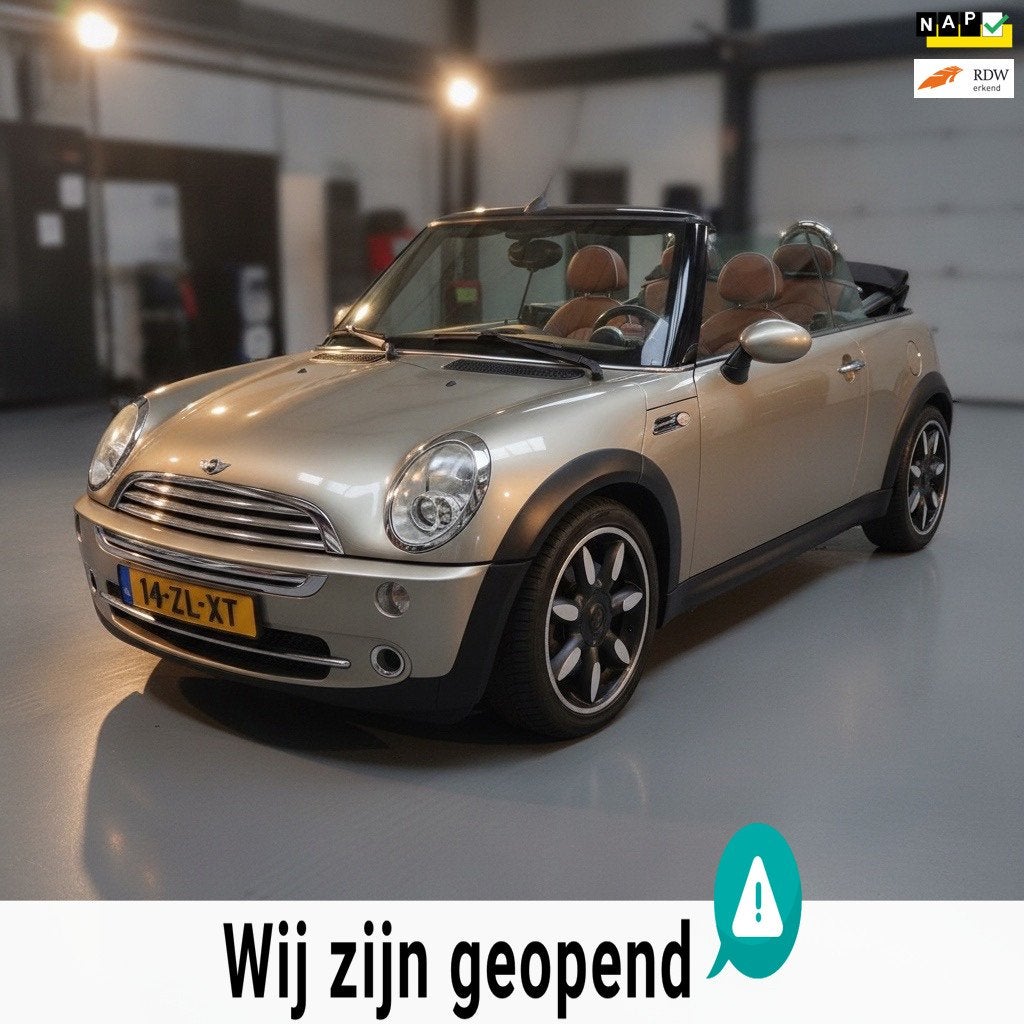 Mini Cabrio 1.6 Cooper Sidewalk-leer-pdc-nette auto, Auto's, Voorwielaandrijving, Gebruikt, Parkeersensor, 4 cilinders