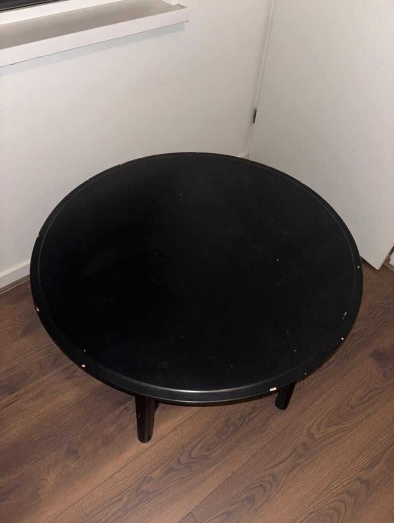 Zwarte houten tafel rond, Minder dan 55 cm, Gebruikt, Klassiek, Rond