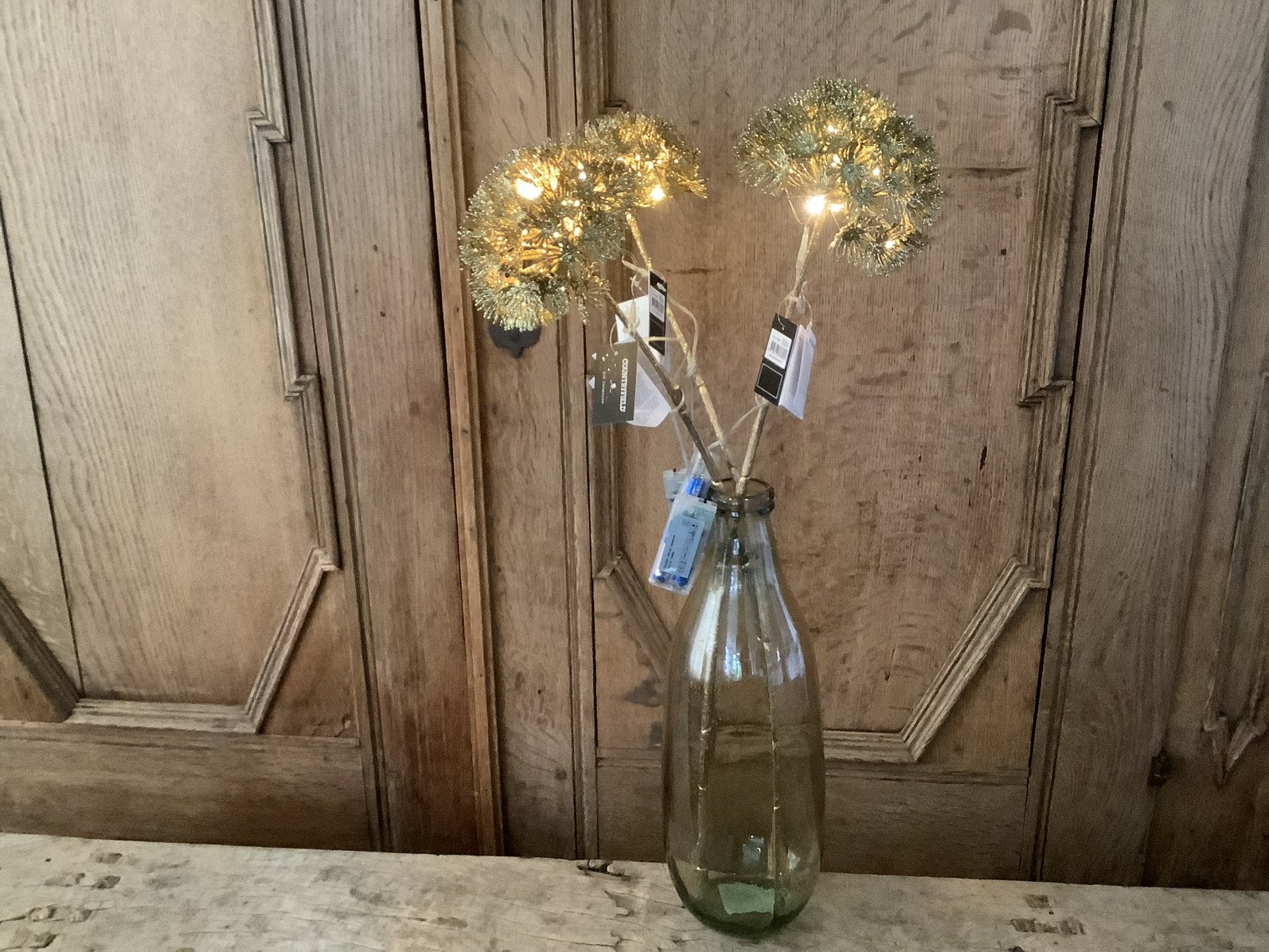 NIEUW 3 goudkleurige berenklauw met led lampjes kunstbloemen, Ophalen of Verzenden, Nieuw