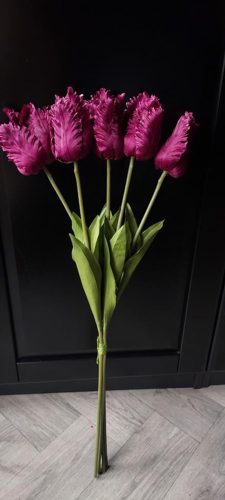 5x Silk-ka Papegaai Tulpen Zijde Paars Burgundy 70 cm, Ophalen of Verzenden