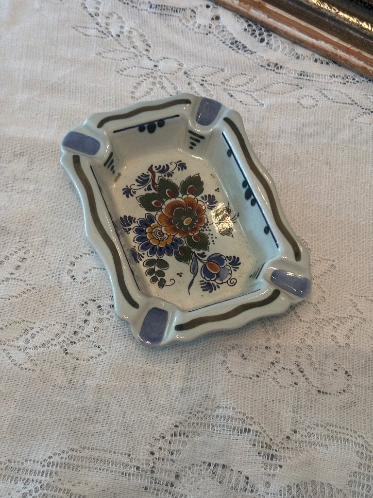vintage asbak Delft Polychroom Holland Handwerk bloemen, Ophalen of Verzenden