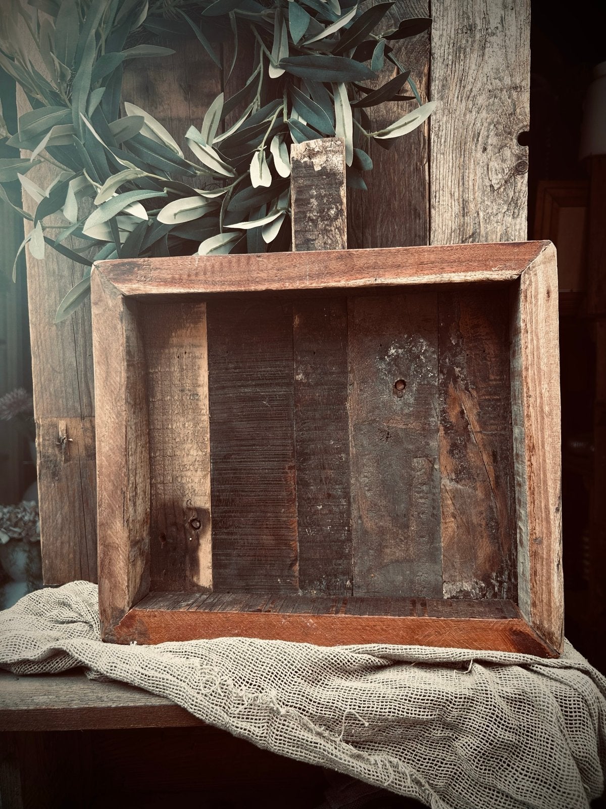 Stoere houten bak/dienblad met handvat, doorleefd hout, Hout, Gebruikt, Ophalen of Verzenden, Landelijk