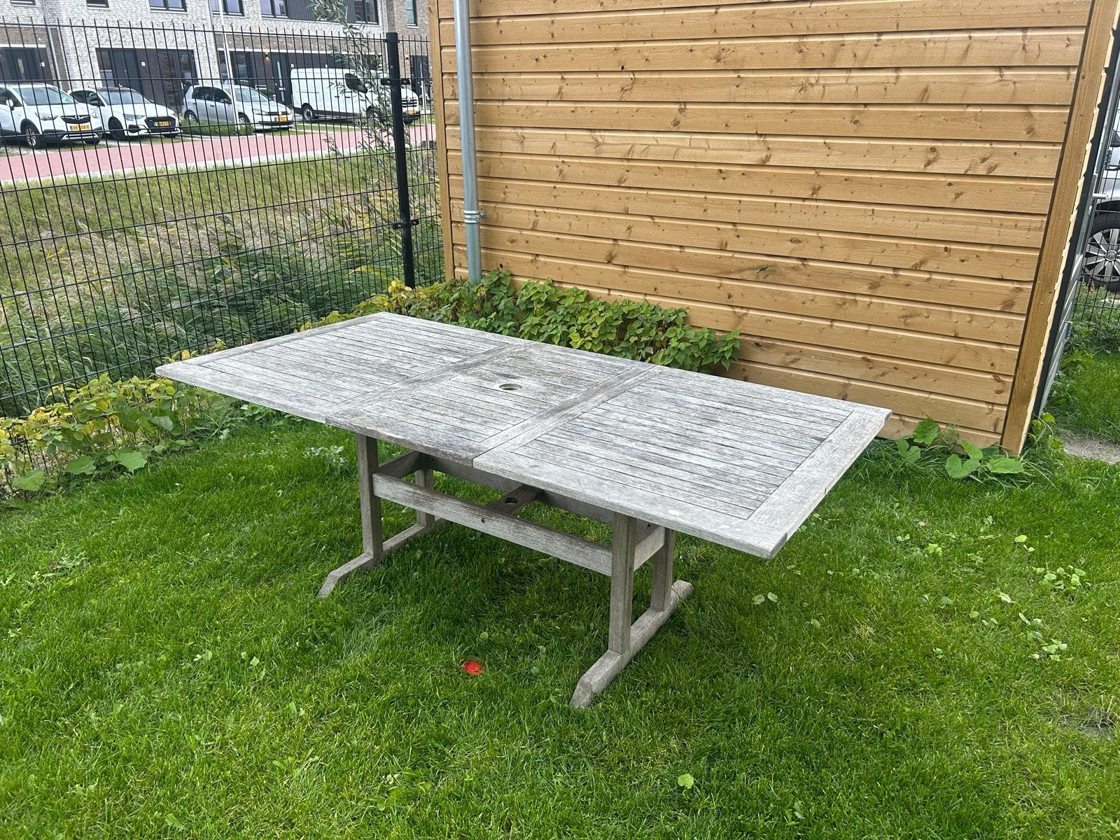 Uitschuifbare tuintafel van teakhout, Tuin en Terras, Ophalen, Gebruikt, Rechthoekig, Teakhout