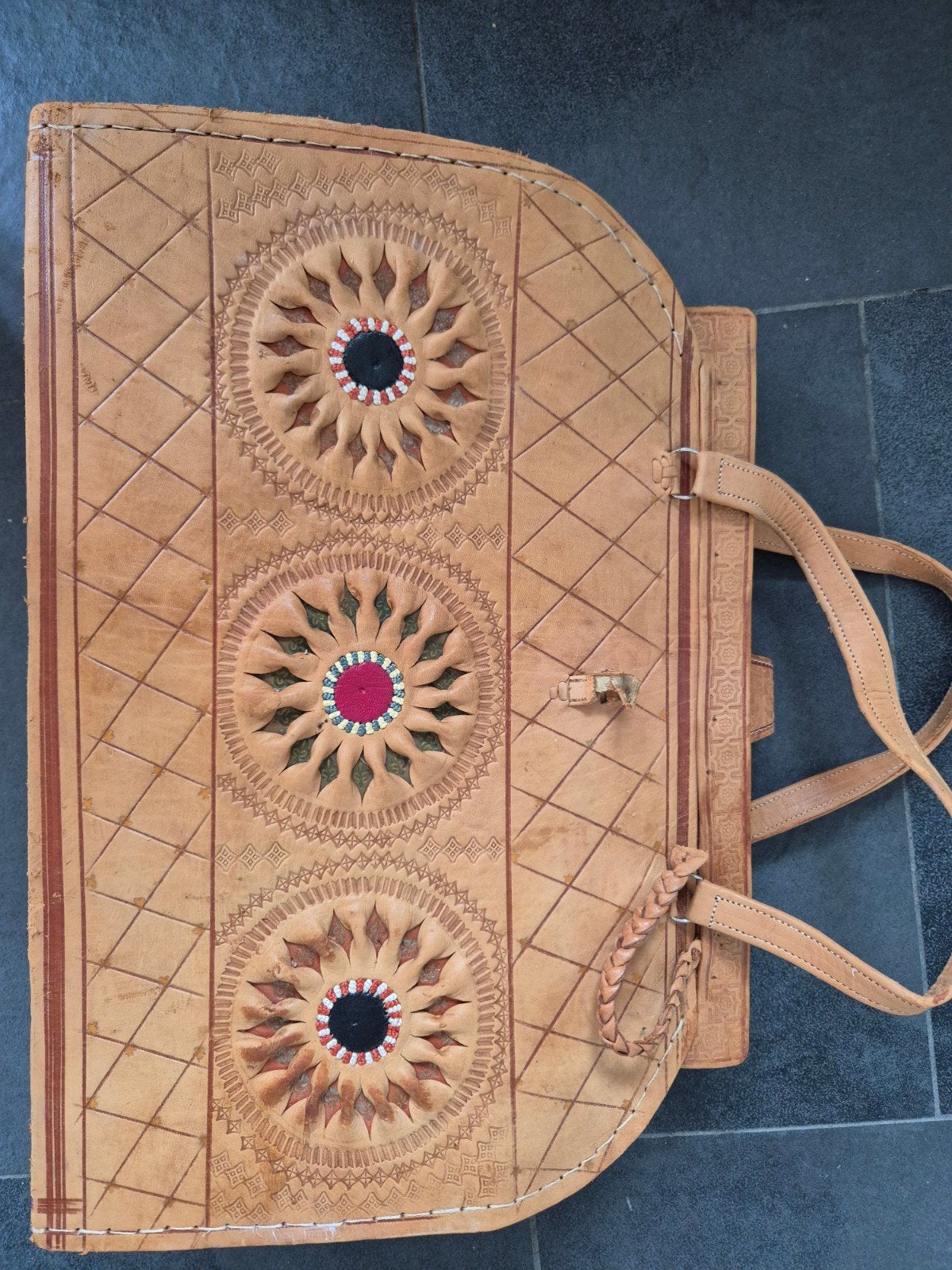 Prachtige leren tas 46x34x13, Ophalen of Verzenden, Beige