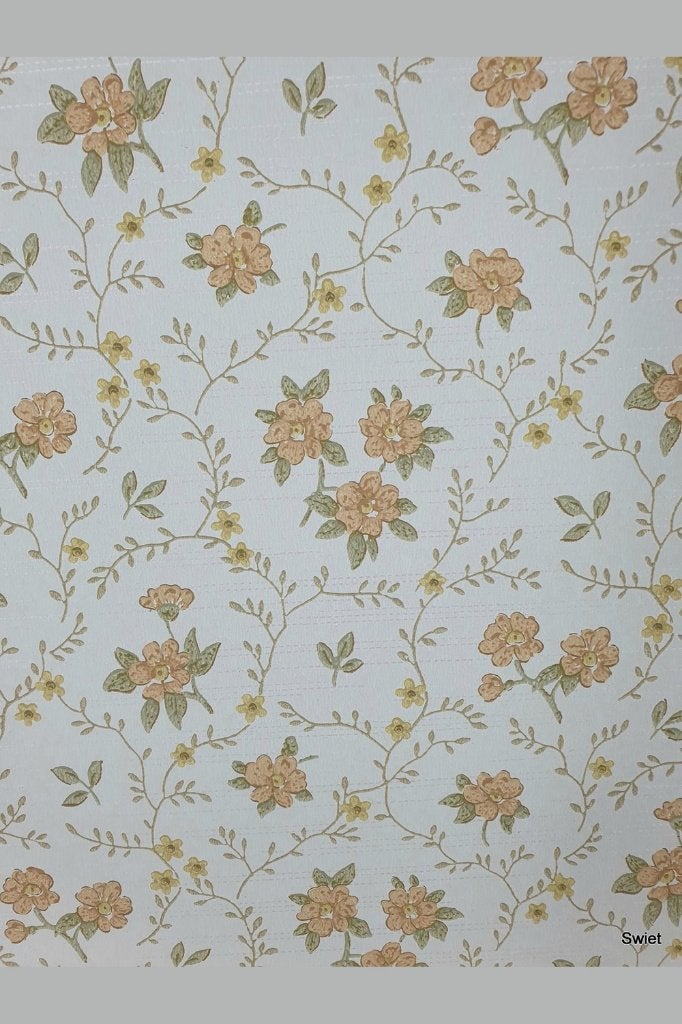 14030 vintage oud behang retro bloemen 70s raster swiet, Ophalen of Verzenden, Minder dan 10 m², Oranje