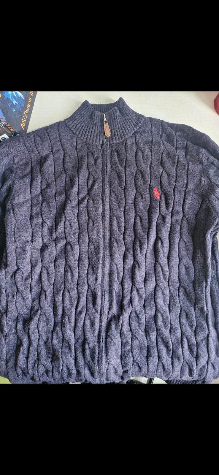 Heren Ralph Lauren kabeltrui met rits - Maat L, Maat 52/54 (L), Blauw, Ralph Lauren, Ophalen of Verzenden