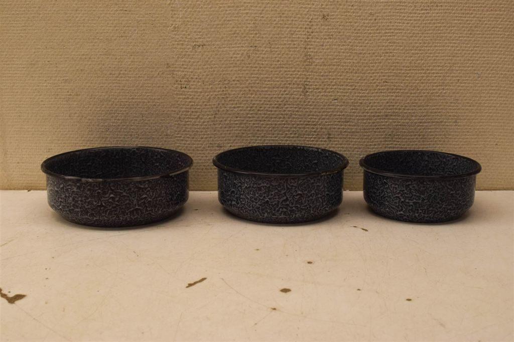 Emaille 3 stuks Grijs Gewolkte schaaltjes 44322