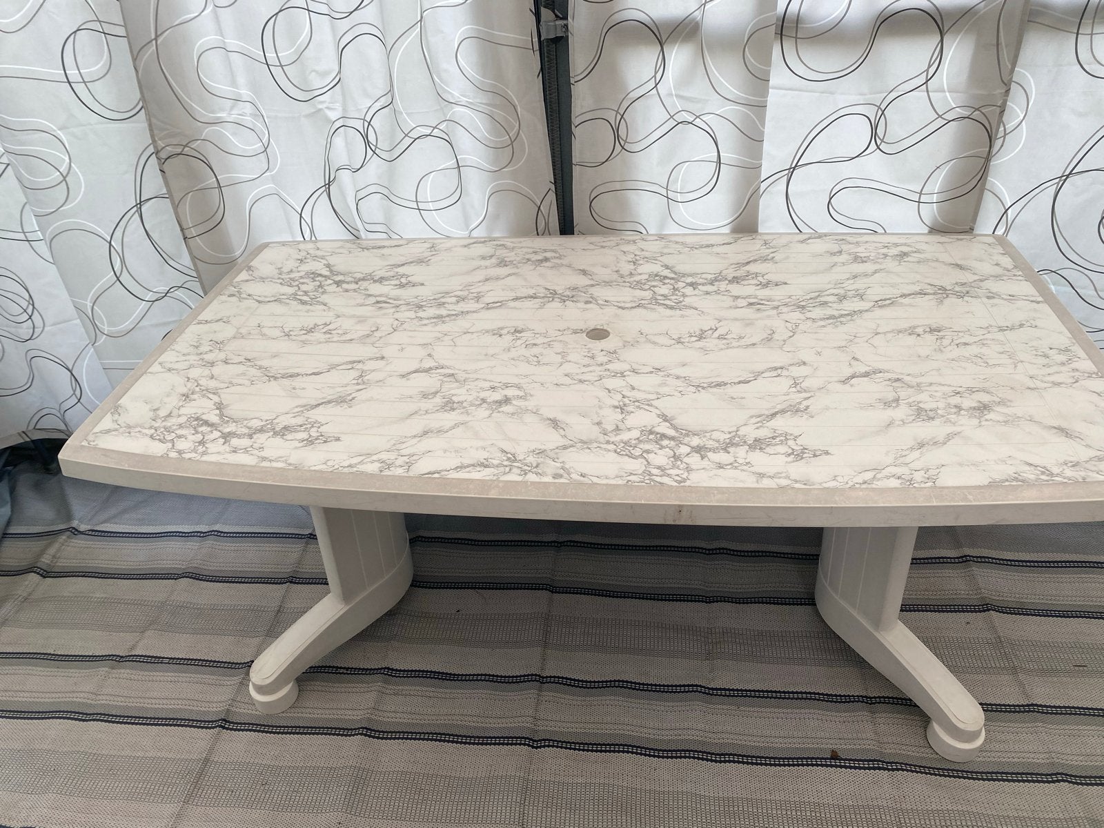 Lichtgewicht Tuintafel 0.90 x 1.60m met Marmer Design Blad, Ophalen, Gebruikt, Rechthoekig, Kunststof