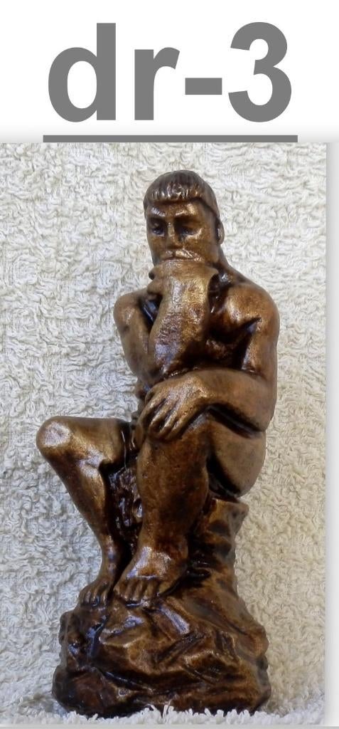 DR-3 Beeldje van Gips: De Denker van Rodin - goudkleurig, Verzamelen, Beelden en Beeldjes, Ophalen of Verzenden, Zo goed als nieuw