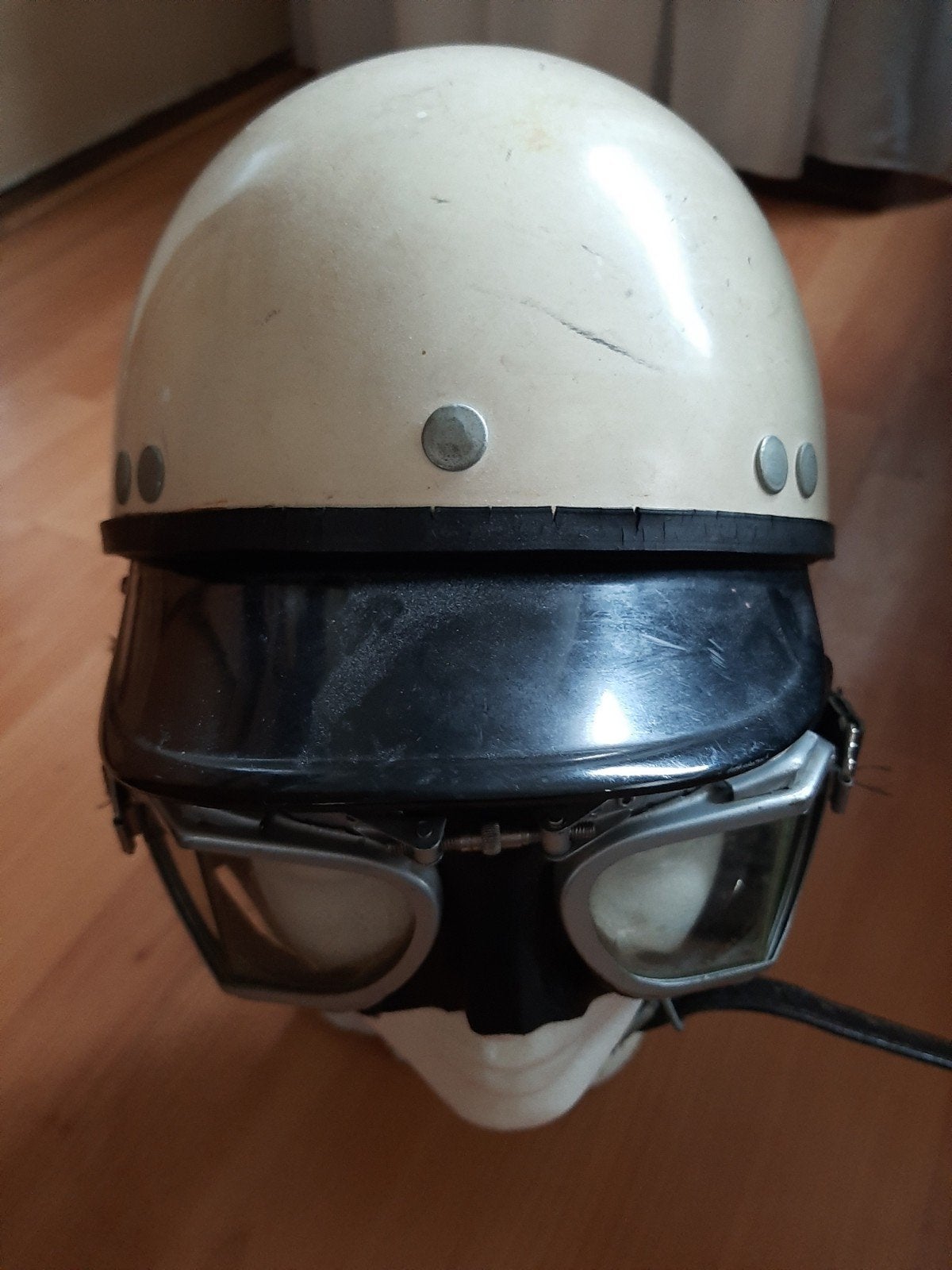 Vintage Helm en Bril Set voor Oldtimer Motoren/Bromfietsen, Ophalen of Verzenden