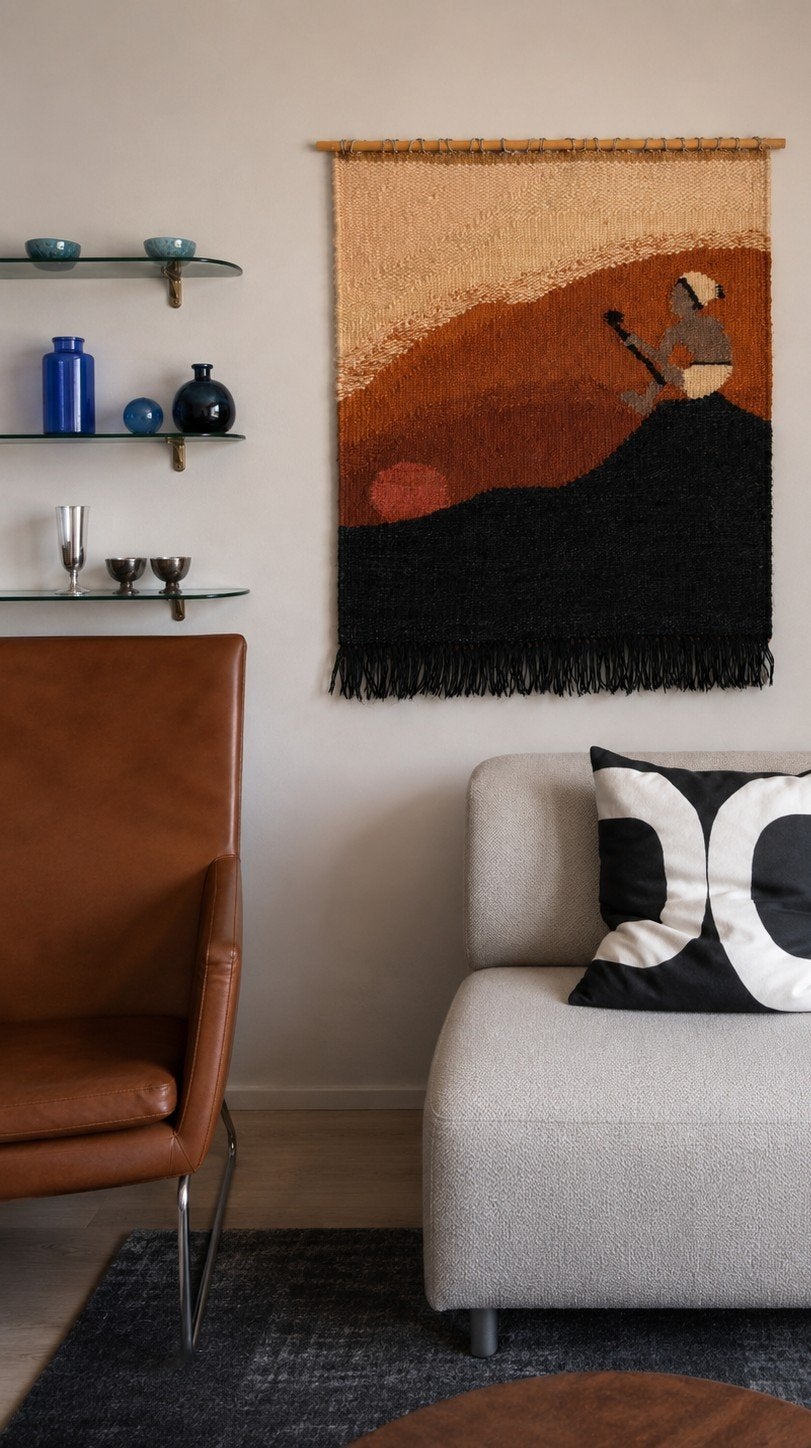 Handgeweven wandkleed Zuid Amerikaanse stijl vintage, Ophalen, Boho, Zo goed als nieuw, Natuurlijk materiaal