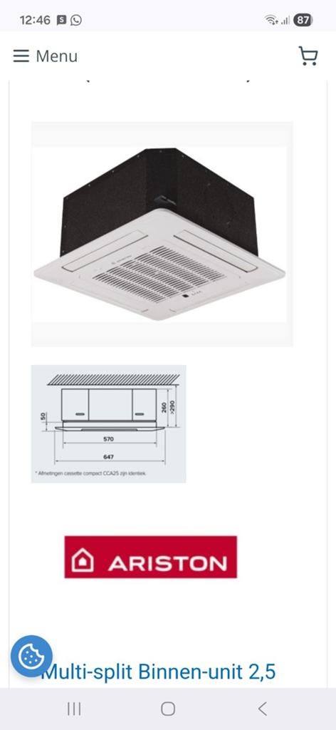 Nieuwe huis Airco binnenunit plafondcassette 2.5 kW, Minder dan 60 m³, Nieuw, 3 snelheden of meer, Ophalen of Verzenden