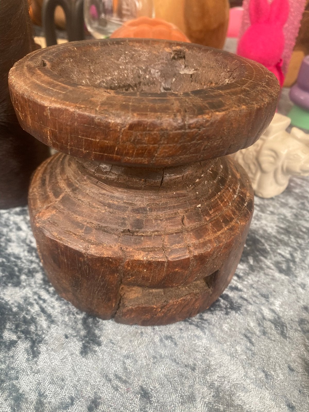 Houten poer kandelaar, Ophalen, Zo goed als nieuw, Hout, Kandelaar