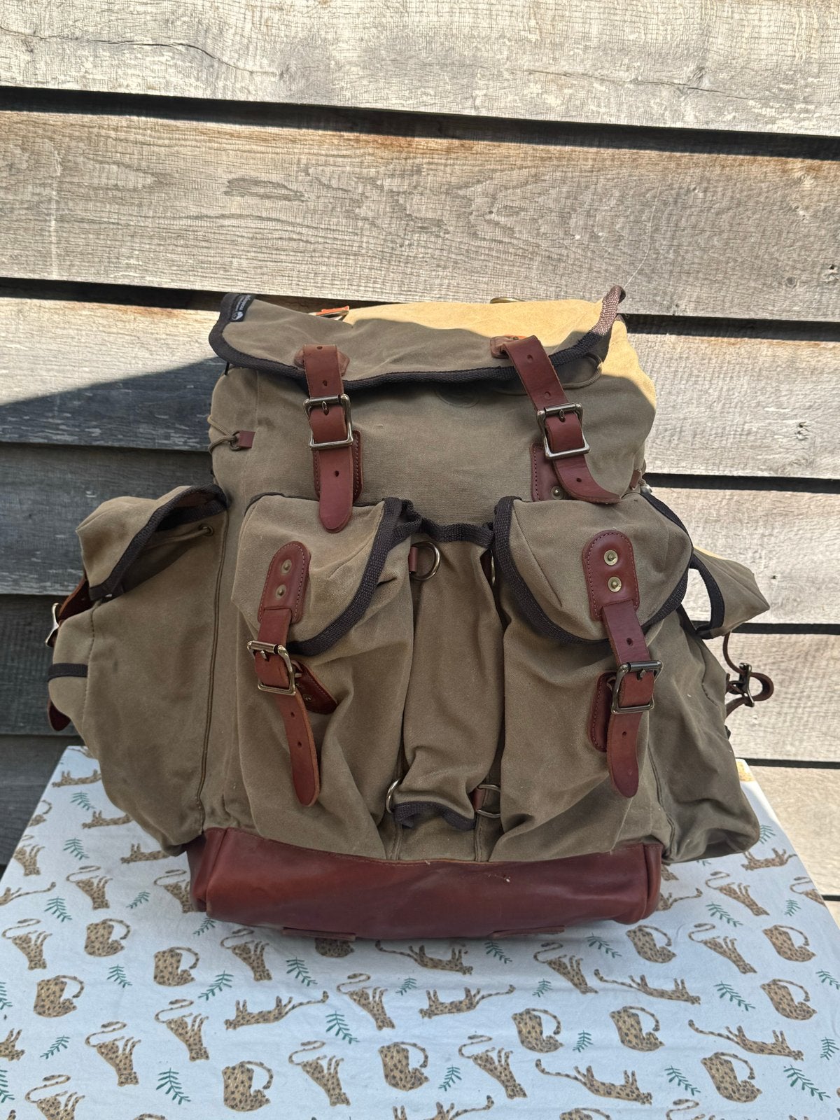 Vintage Stijl Rugzak Canvas Leer, Meandering Maker, Gebruikt, 25 tot 40 cm, Trekking, Ophalen