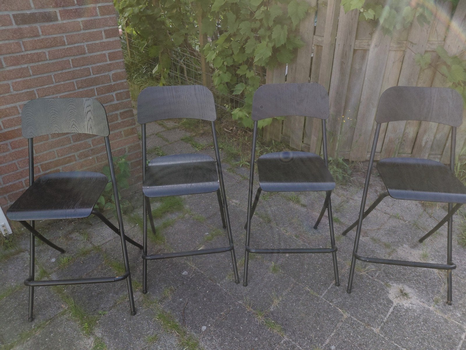 Set van 4 zwarte klapstoelen barstoelen, Ophalen, Gebruikt, Zwart, Modern, Functioneel