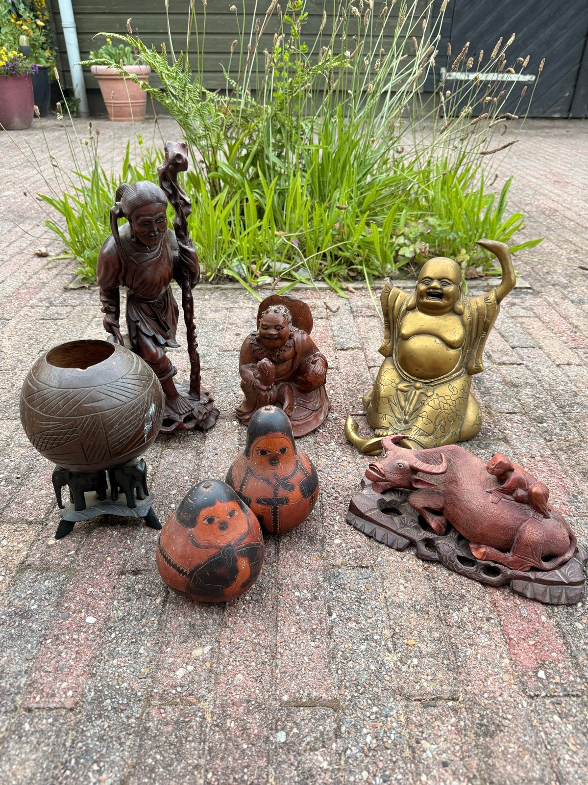 Diverse collectie houten en bronzen beelden, Antiek en Kunst, Kunst | Beelden en Houtsnijwerken, Ophalen, 20 - 50 cm, Beeld, Hout