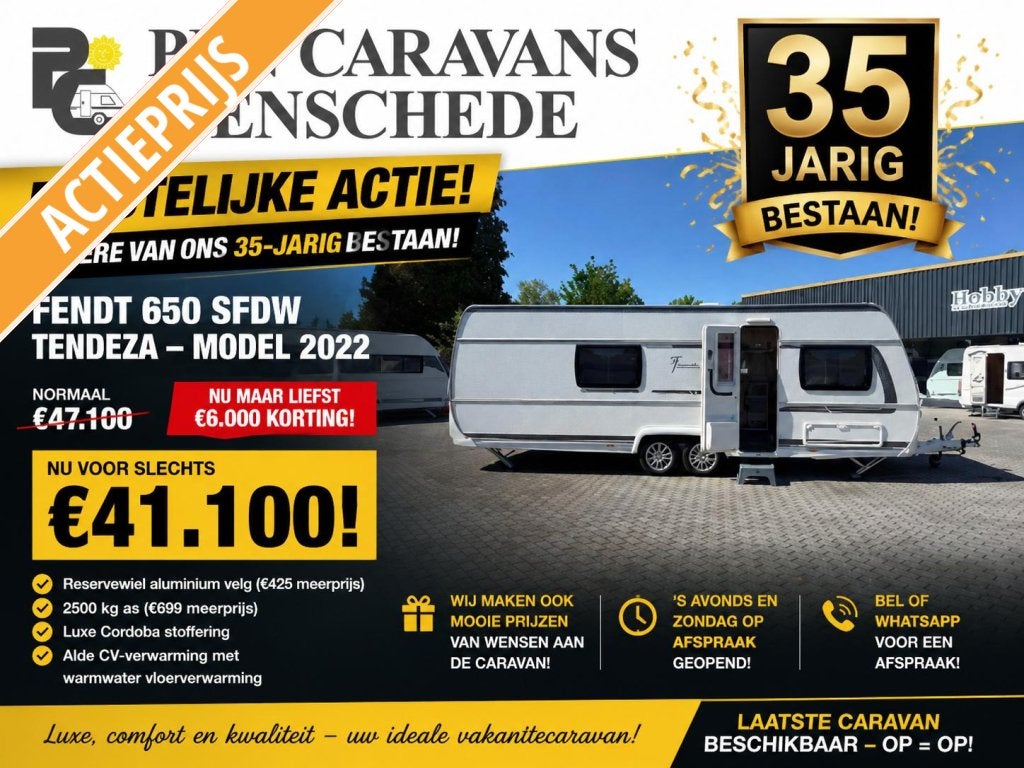 Fendt Tendenza 650 SFDW 35 JAAR PEN!, Caravans en Kamperen, Caravans, Rondzit, 7 tot 8 meter, Bedrijf, Fendt