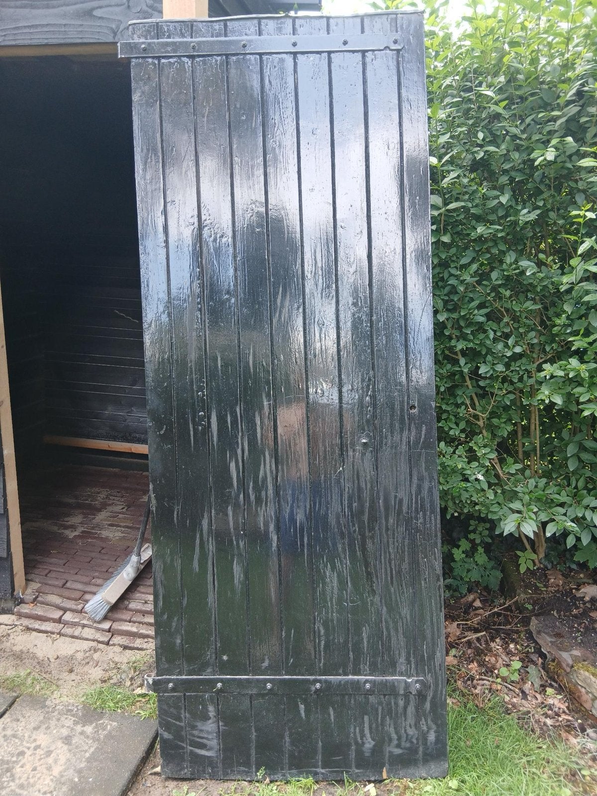 Zwarte hardhouten tuindeur, Gebruikt, 80 tot 100 cm, Ophalen of Verzenden, Buitendeur
