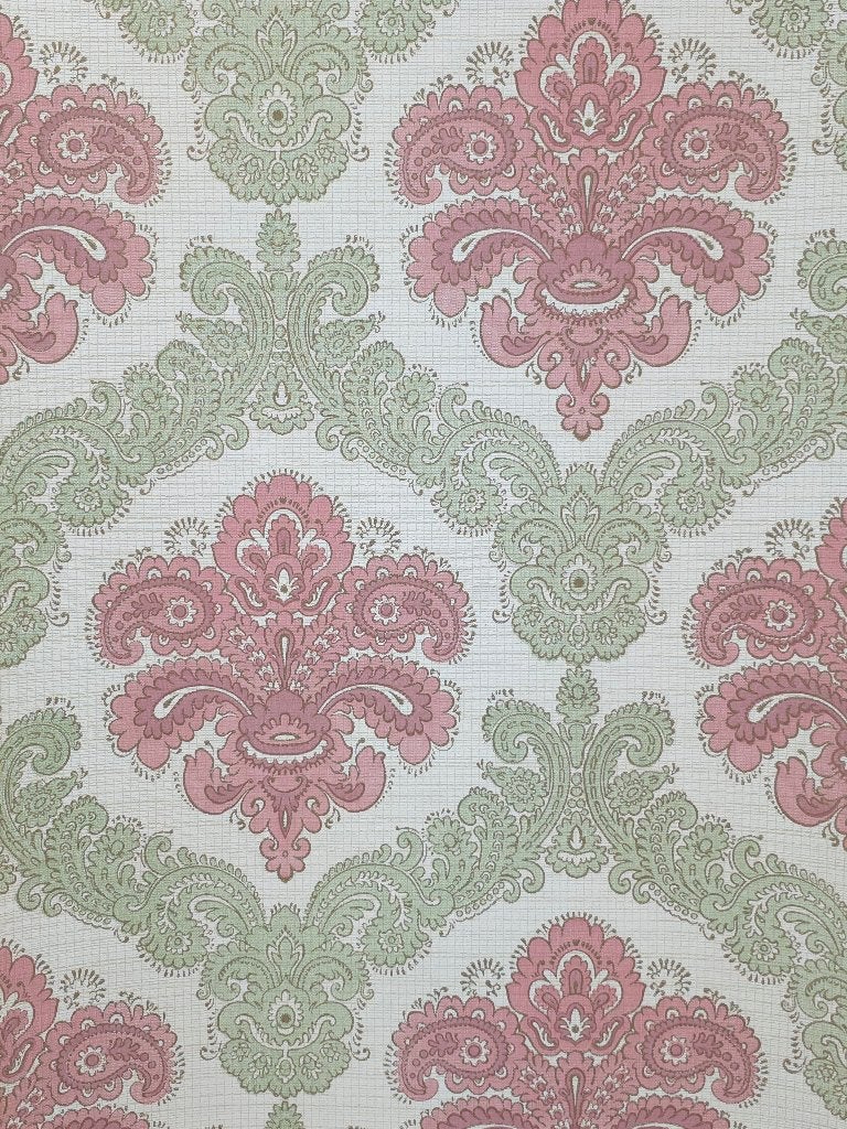 5791 Vintage bloemenbehang oudroze groen goud creme swiet, Ophalen of Verzenden, Groen