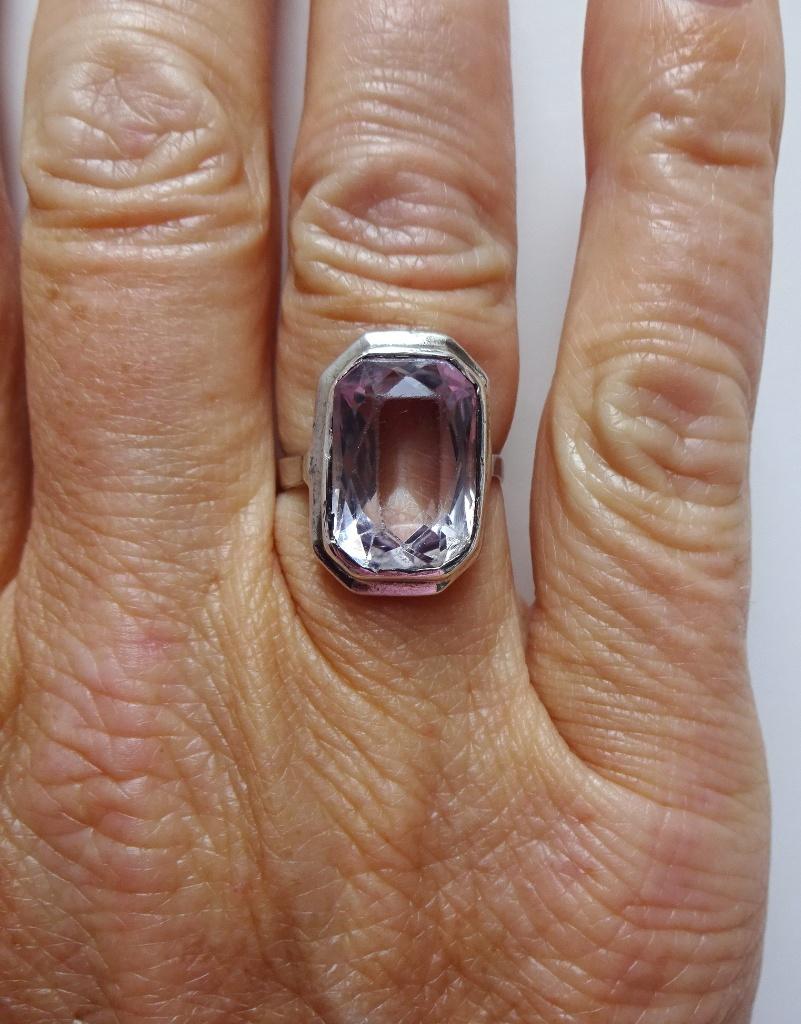 Art Deco zilveren ring: baguette geslepen bergkristal, Ophalen of Verzenden, Zilver, Ring, Met edelsteen