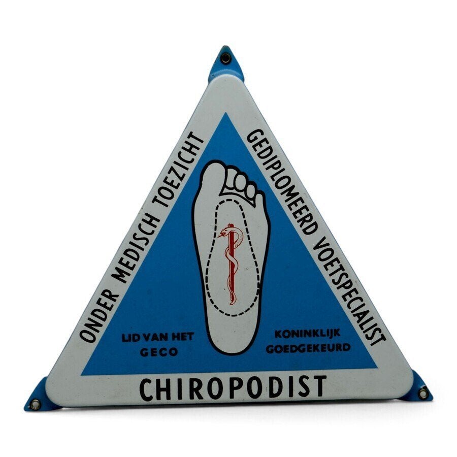 Vintage emaille chiropodist deurpost, Verzamelen, Ophalen of Verzenden, Gebruikt, Reclamebord