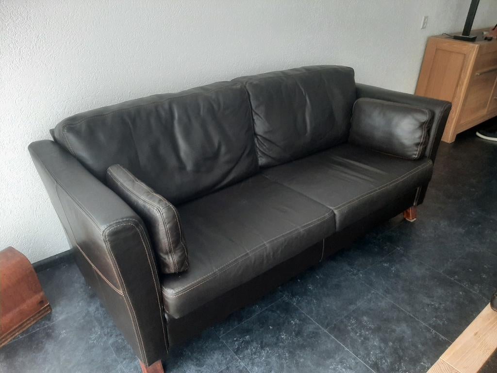 Leren bankstel 2 zits, 3 zits en fauteuil. Donker bruin., Huis en Inrichting, Banken | Bankstellen, Ophalen, Gebruikt, 150 tot 200 cm
