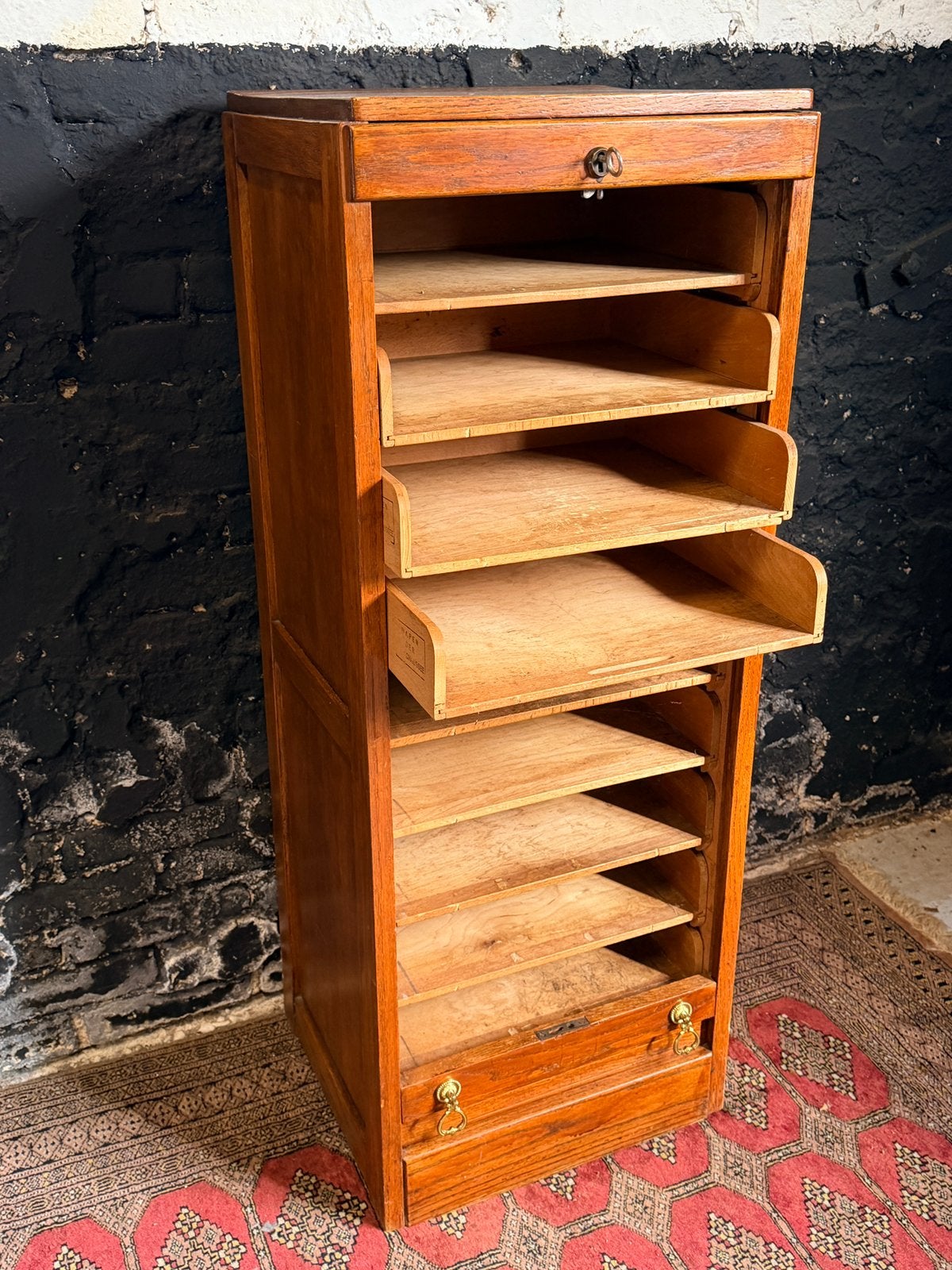 vintage antieke eiken roldeurkast postkast archiefkast, Huis en Inrichting, Ophalen, Gebruikt, 100 tot 150 cm, Eikenhout