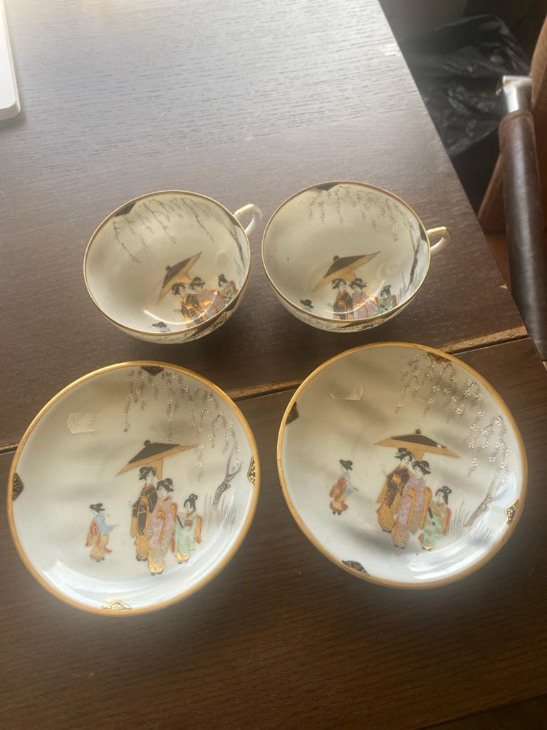 Antieke Japanse theekopjes met schotels - Geisha decor, Ophalen