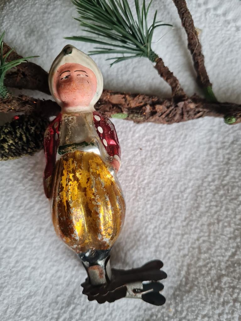 Antieke oude kerstbal ornament op clip, Diversen, Kerst, Ophalen of Verzenden, Gebruikt