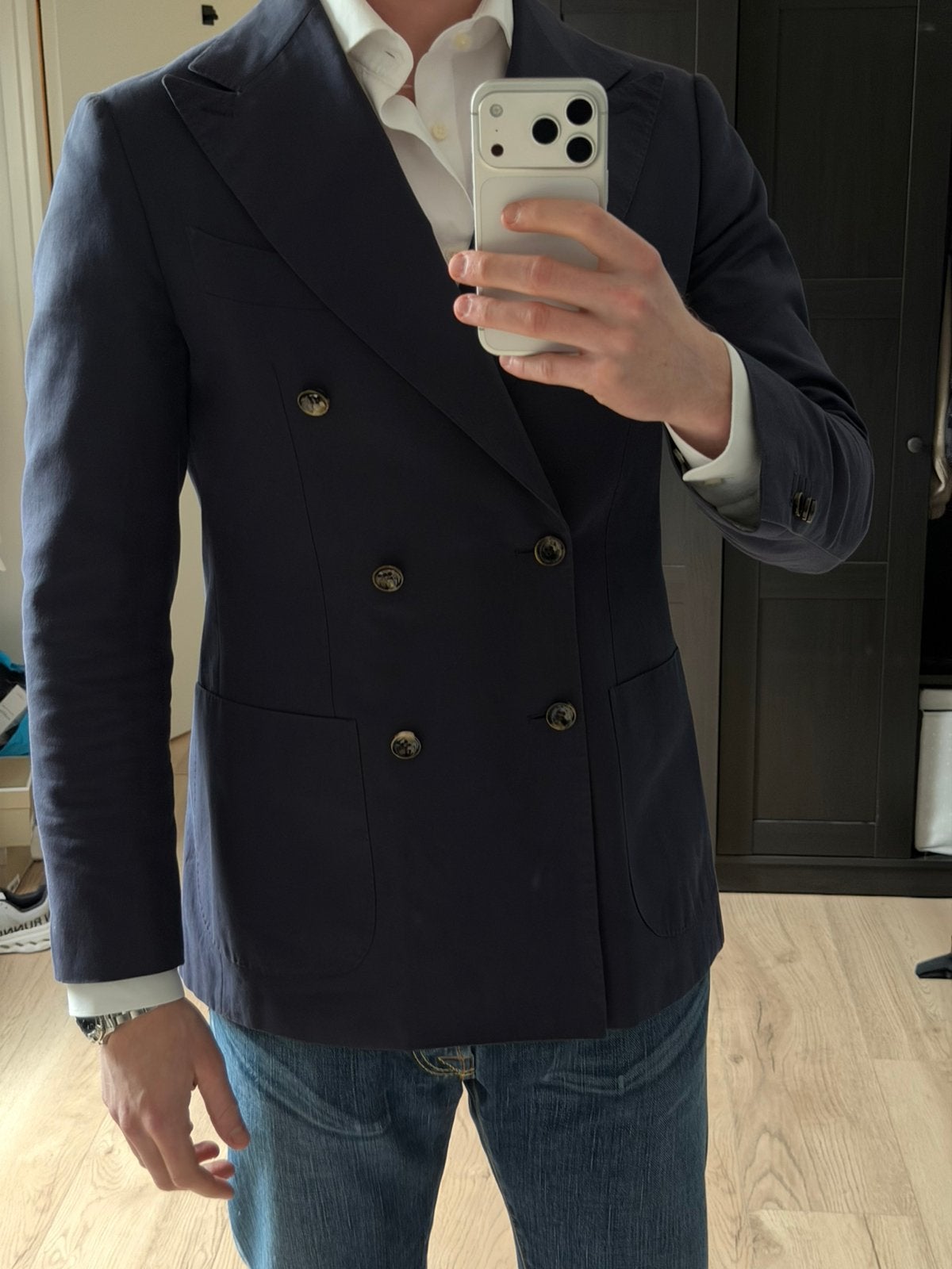 Suitsupply double breasted blazer | Maat 46 | E. Thomas, Ophalen of Verzenden, Zo goed als nieuw, Maat 46 (S) of kleiner, Blauw