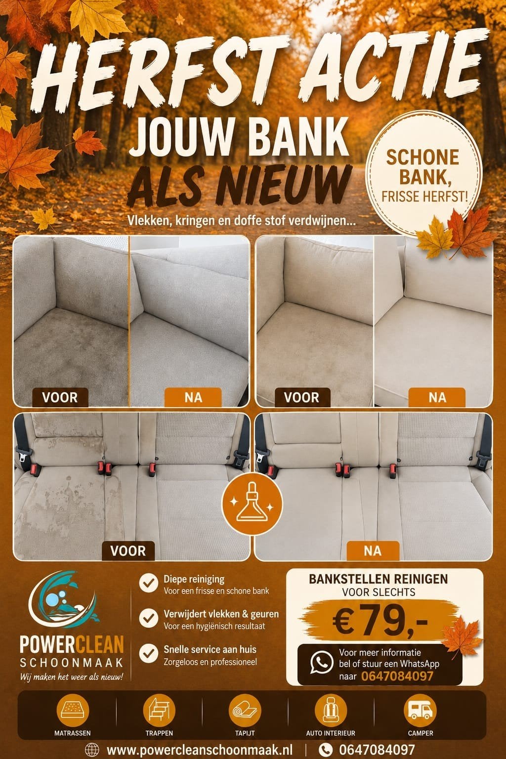Herfst Actie bankstellen reinigen Actie voor slechts 79 euro, Ophalen, Zo goed als nieuw