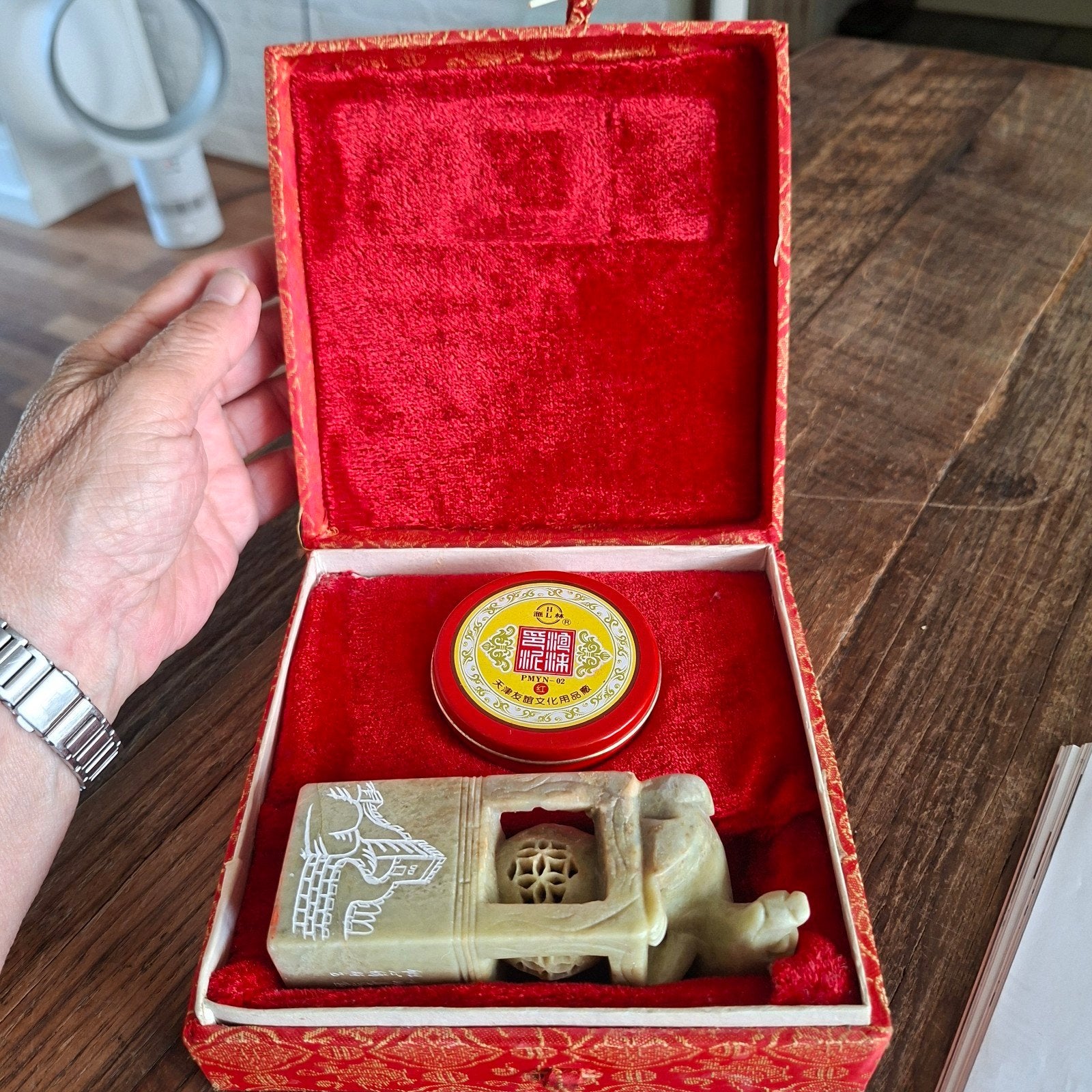 Chinese Speksteen Stempel met Inkt in Doos, Ophalen of Verzenden