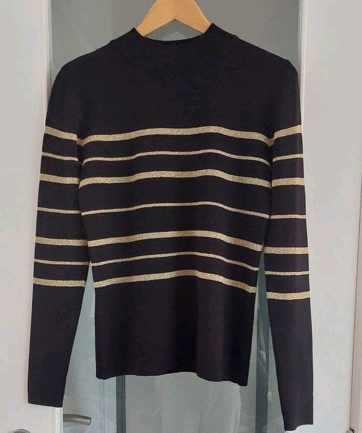 Morgan mockneck trui met gouden metallic strepen  maat 36, Kleding | Dames, Verzenden, Zwart, Morgan, Zo goed als nieuw