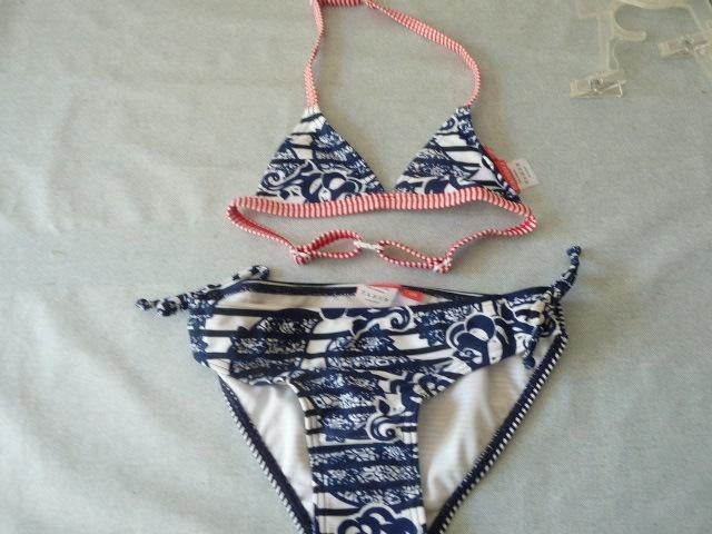 Navy stijl blauw met wit en rode accenten bikini mt 128, Bikiniset, Meisje, Nieuw, Manouxx