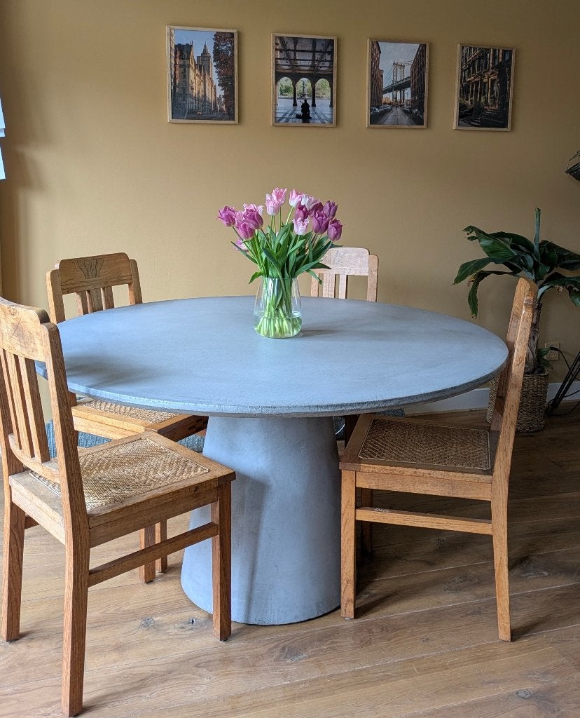 Ronde Stone eettafel 150 cm - van Goossens, Huis en Inrichting, Tafels | Eettafels, Ophalen, Overige materialen, Rond, Japandi, Modern, Industrieel, Scandinavisch