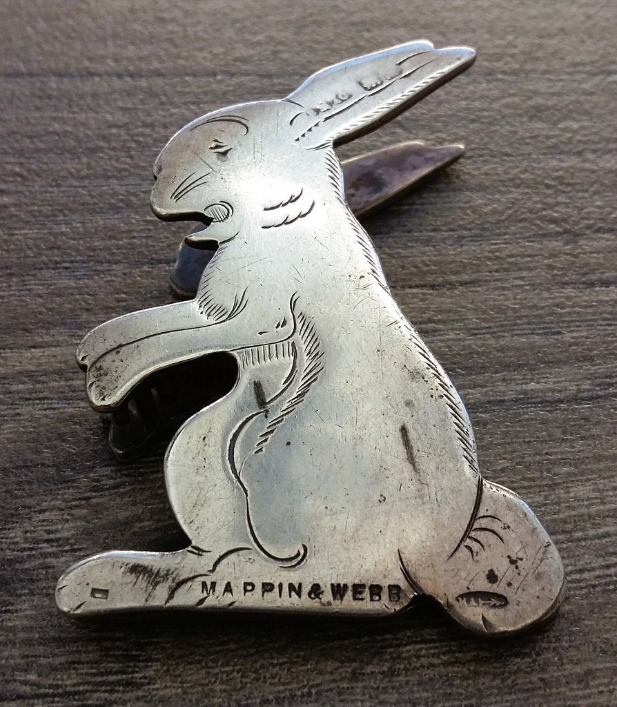 Jaar1912 CHESTER Zilveren Papierklem Papier Clip Haas Konijn, Ophalen of Verzenden, Zilver