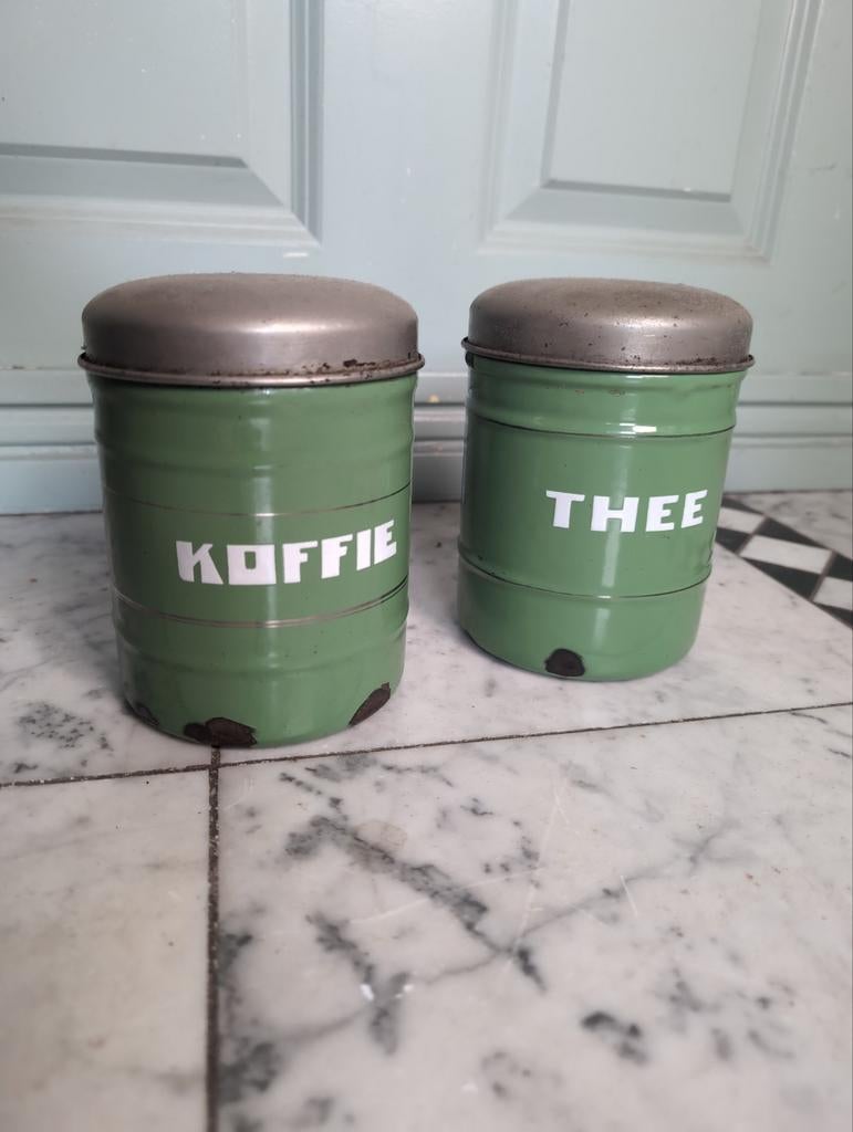 Voorraadbussen koffie thee - emaille - groen, Antiek en Kunst, Antiek | Emaille, Ophalen of Verzenden