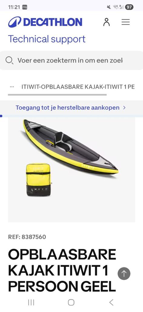 2 stuks ITIWIT Opblaasbare Kajak 1 Persoon Geel, Ophalen