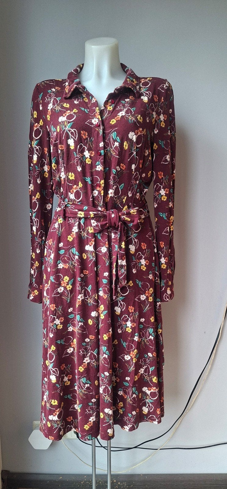 King Louie jurk wijnrood met bloemenprint, Maat 46/48 (XL) of groter, Ophalen of Verzenden, Zo goed als nieuw, King Louie